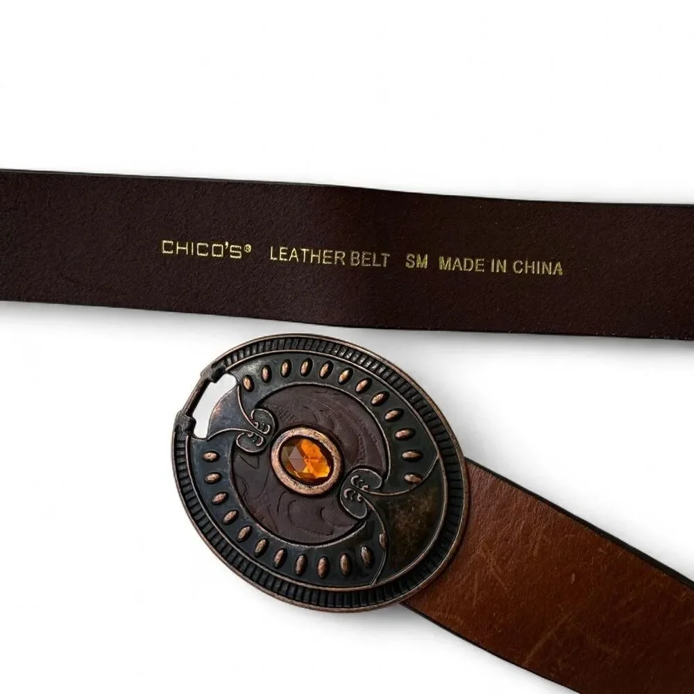 VINTAGE Chico’s Genuine Leather Statement Distressed Belt | Cowgirl Art Deco